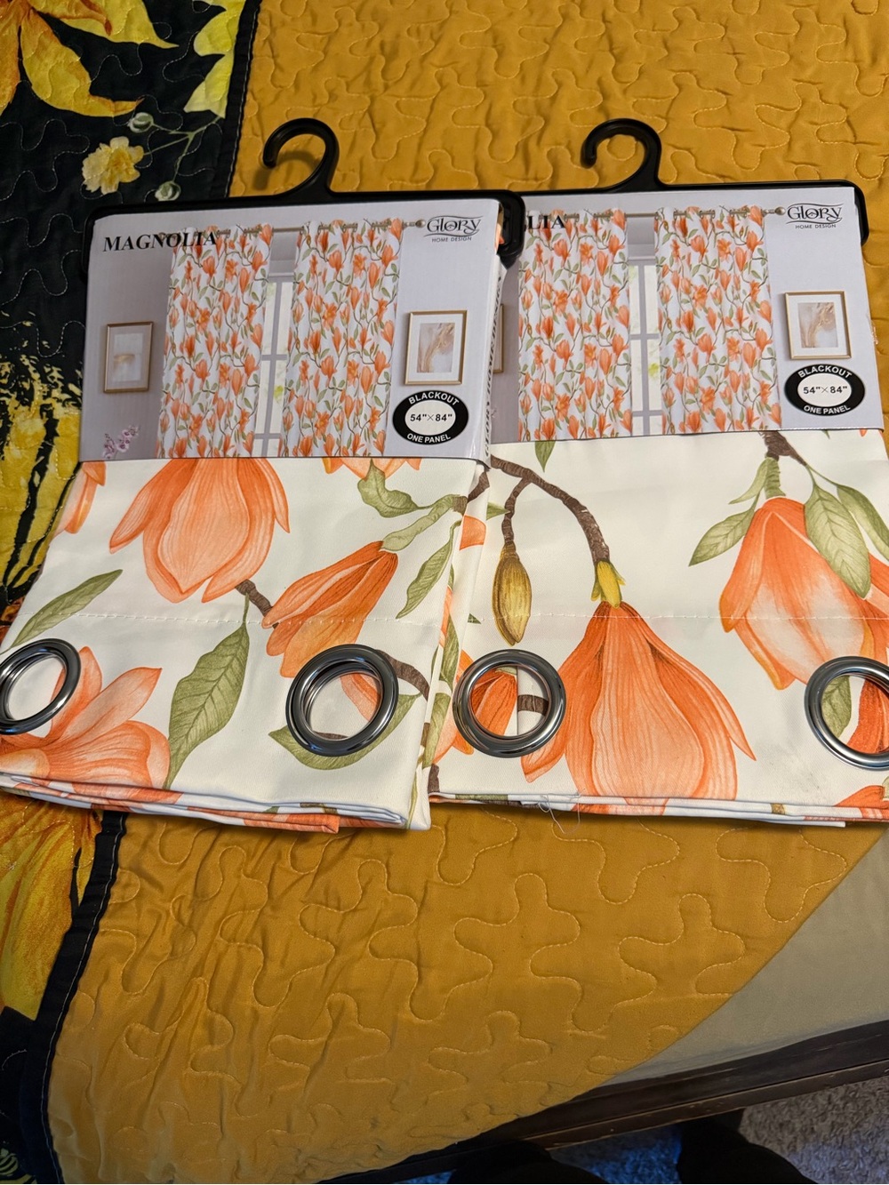 Magnolia Orange Floral Grommet Curtain Panels
